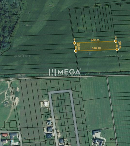 Aerial map of agricultural and forest land in Lackovce on Lackovce Street.