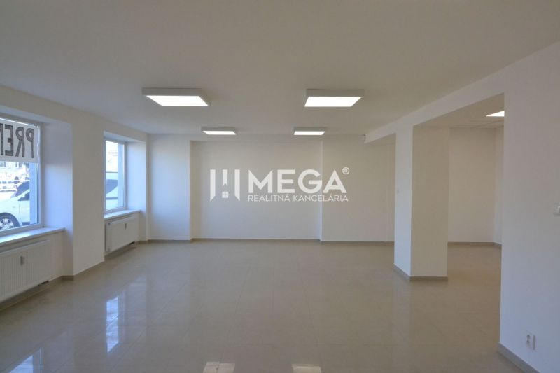 Bright commercial spaces with large windows and tiling.