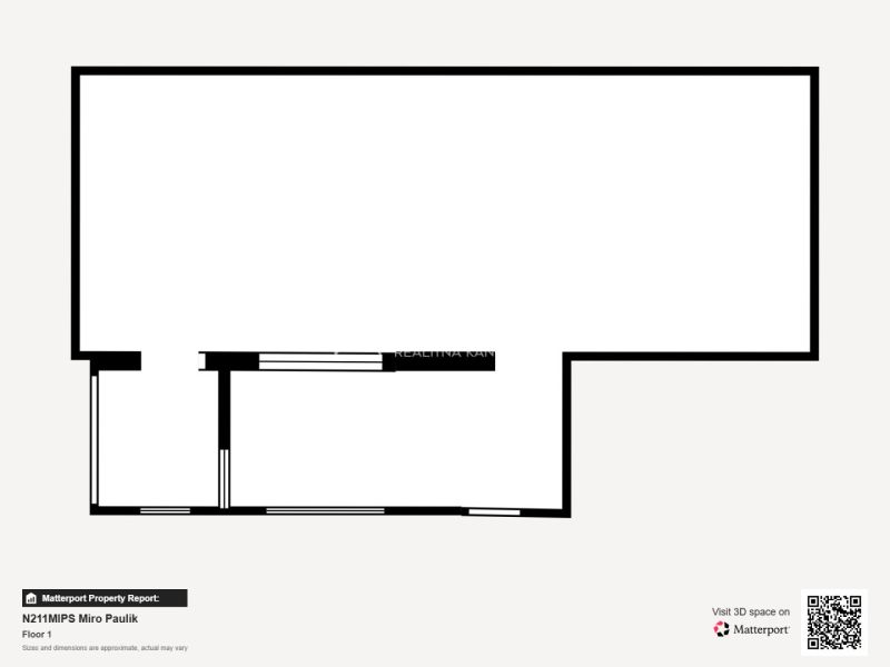 Floor plan of the production area in Humenné on Sninská Street with divided rooms.