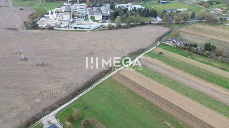 Aerial view of fields and industrial area in Jasenov on Jasenov Street.