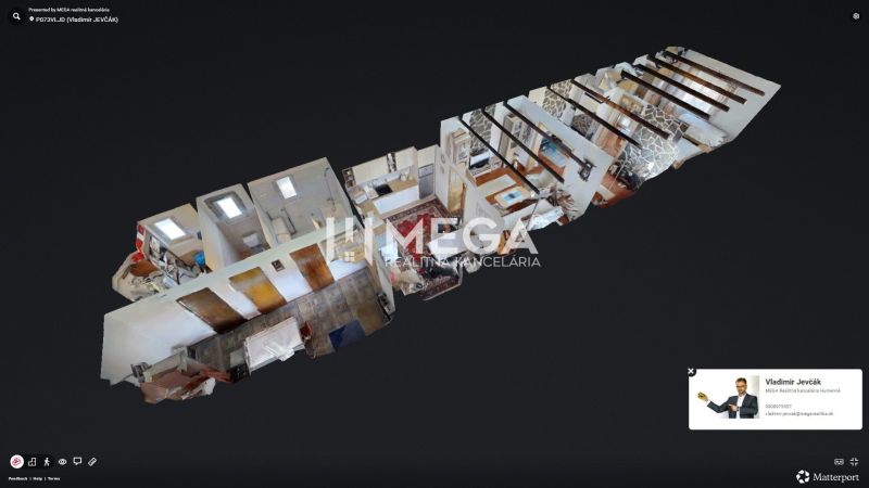 3D visualization of the interior of a family house with various rooms and furniture.