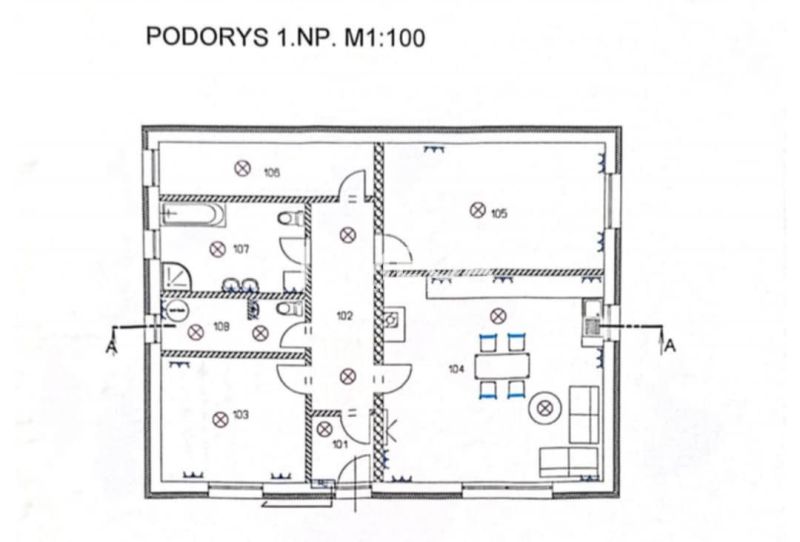 Ground floor plan of the Family House showing rooms and equipment.