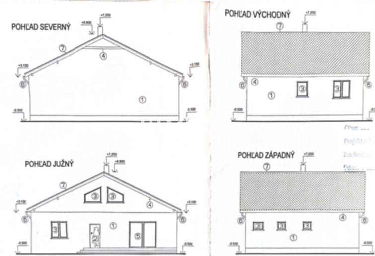 The plans of the family house in Sokoľany show the north, south, east, and west views.