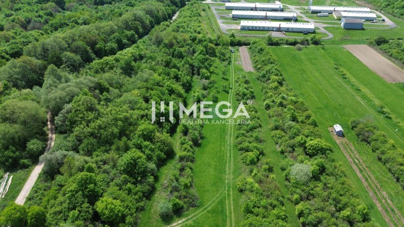 Aerial view of green gardens and forests near Trnava pri Laborci.