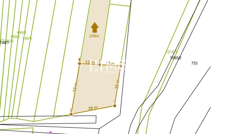Geometric plan of plots in the gardens of Trnava near Laborec with marked dimensions.