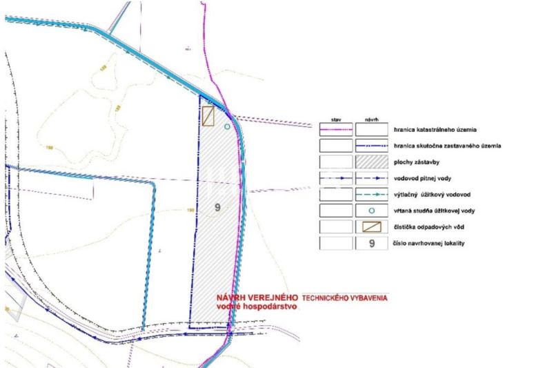 Design of water management infrastructure in the Rešice area, illustrating specific properties.