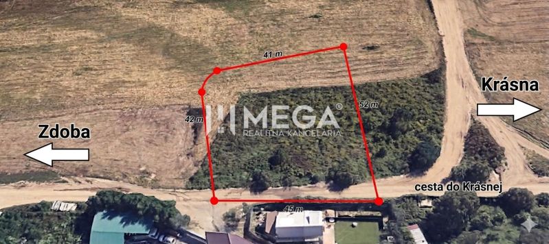 Aerial view of residential land in Košice IV, Rešov majer.
