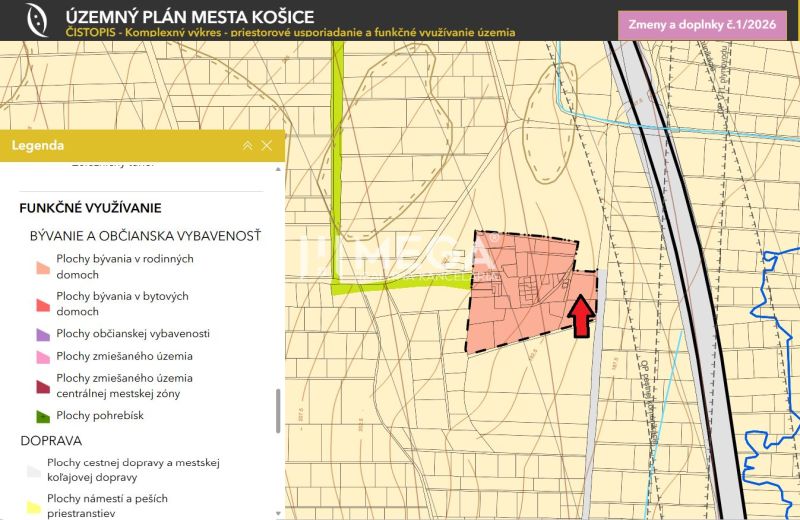 Zoning map for Košice IV, Rešov majer, focused on residential land.