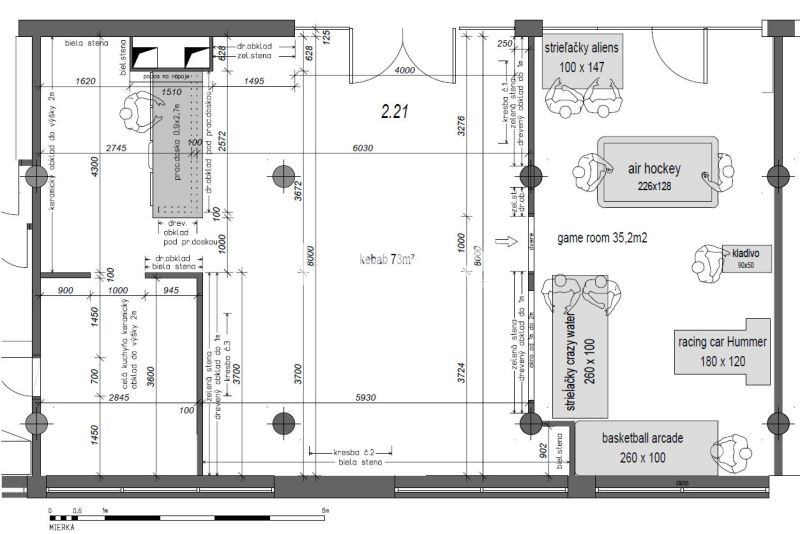 Floor plan of commercial premises with a gaming area and refreshment zone.