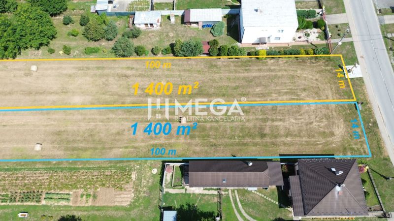 Aerial view of divided residential building plots in Jasenov between houses.