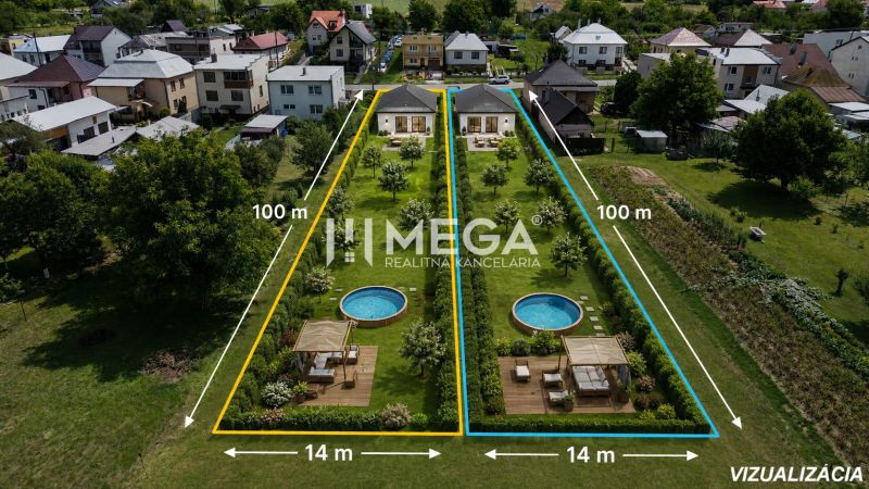 Visualization of residential plots in Jasenov with a swimming pool and relaxation zone.