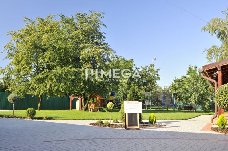 Garden with a children's playground and a fountain on Budovateľská Street in Vranov nad Topľou.