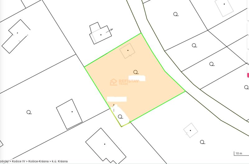 Land map on Šípková Street in the Záhrady area, Košice - Krásna district.