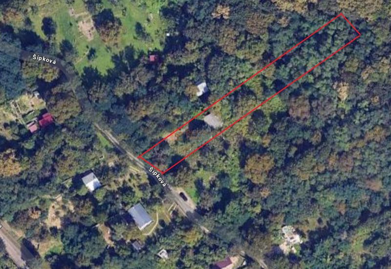 Aerial photograph showing a plot in the area of Šípková, Záhrady, Košice - Krásna district.