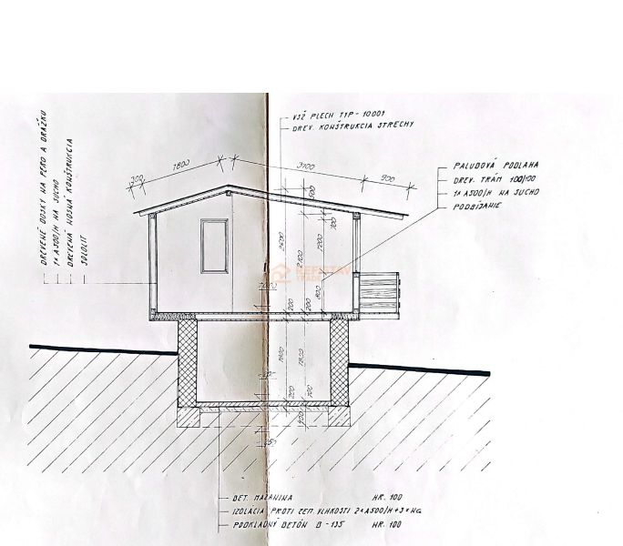Construction project of a wooden house with a gable roof and a floor with a wooden decor.