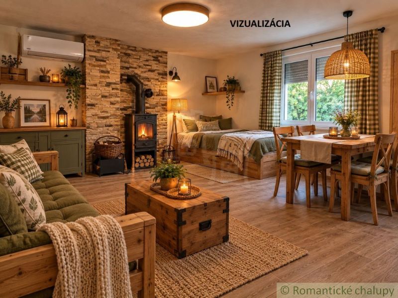 Cozy cabin with a fireplace, wooden decor, rustic furniture, and a pleasant atmosphere.