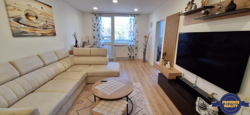 A comfortable living room in a 3-room apartment with a wooden decor floor.