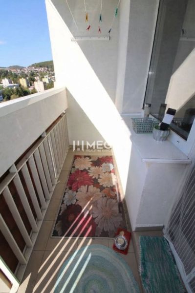 The balcony of a 3-room apartment on Laborecká Street in Humenné with a view of the city.