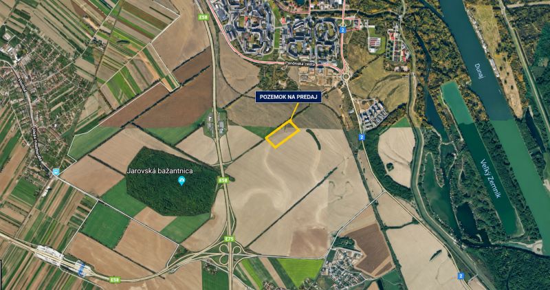 Aerial photograph of the land for sale near Panónska cesta in Bratislava, Petržalka.