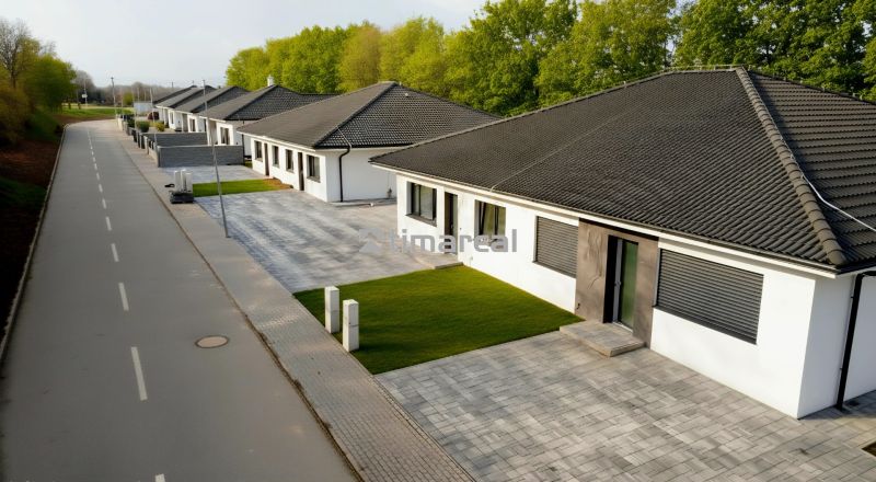 A terraced family house in Hôrka nad Váhom with a paved driveway and a well-maintained lawn.