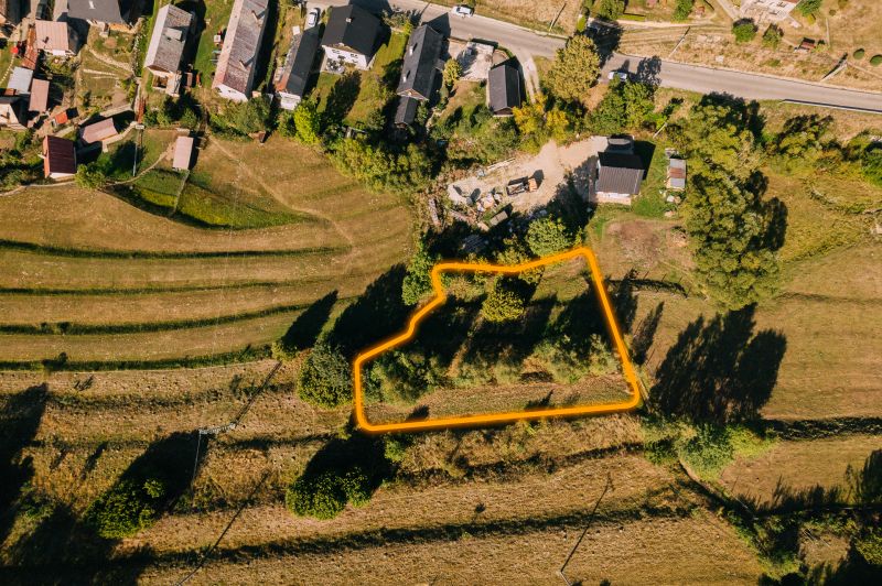 Aerial view of recreational plots on Školská Street in Čierny Balog.