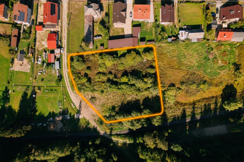 Aerial photograph of residential plots in Čierny Balog on Švermova Street.
