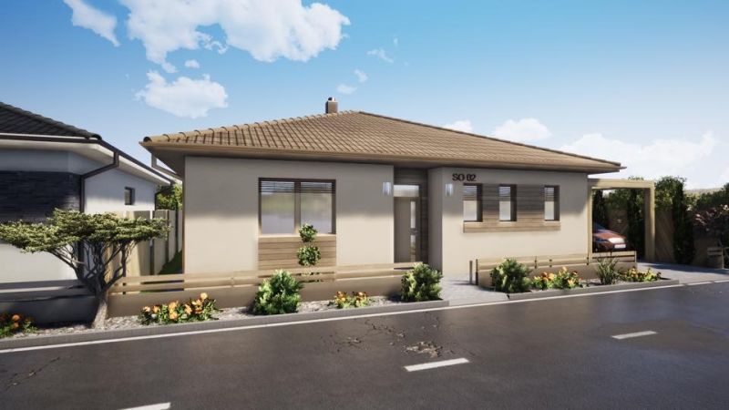 Family house in Kovarce, residential plots with garden landscaping and modern appearance.