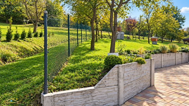The garden of a family house in Košariská in Oščadnica, with a fence and greenery on a slope.