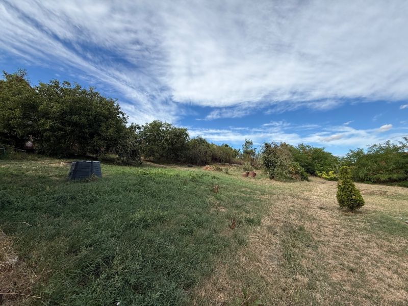 Plots - housing in Krušovce with grassy area, trees, and blue sky.