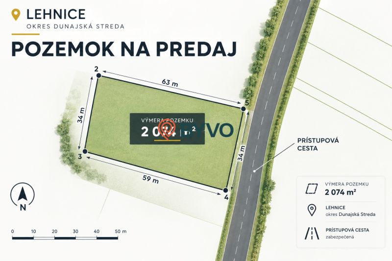 Land for sale in Lehnice for residential purposes, size 2074 m², access road.