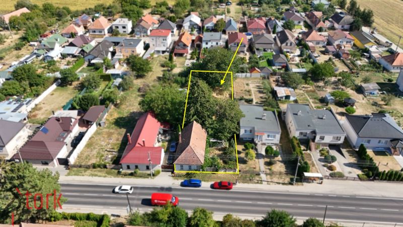 Aerial view of properties - housing on Štefánikova Street in Krušovce with a visible house.