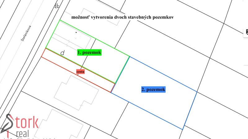 Land map on Štefánikova Street in Krušovce for residential purposes.