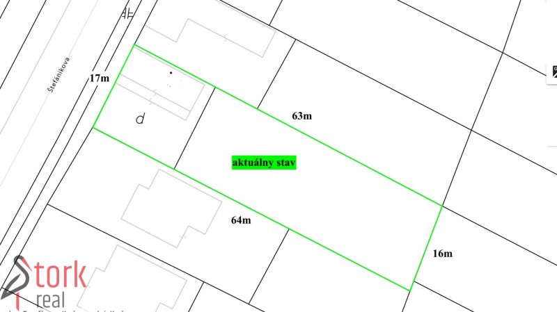 Plots - residential on Štefánikova Street in Krušovce with dimensions 17x63 meters.