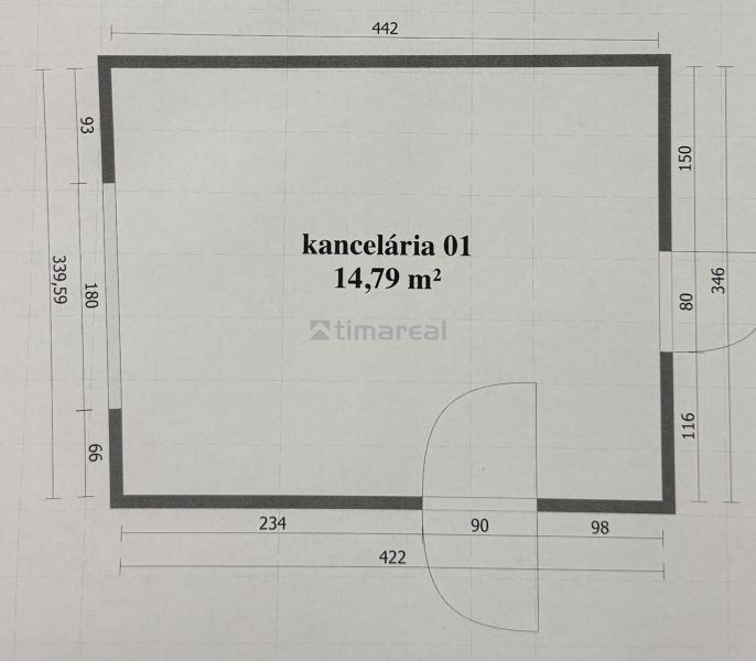 Floor plan of an office with an area of 14.79 m².