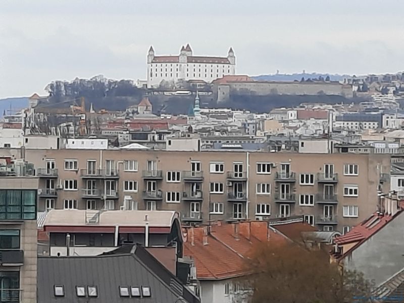 View of Bratislava Castle from Jégeho Street in Ružinov, 2-room apartment.