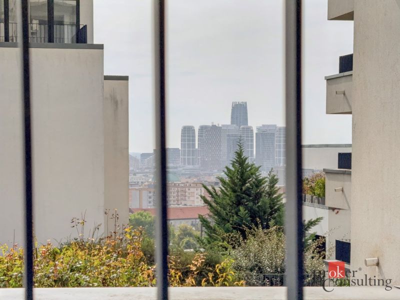 View from the balcony in Bratislava-New Town on Svätovavrinecká, with a panorama of the city.