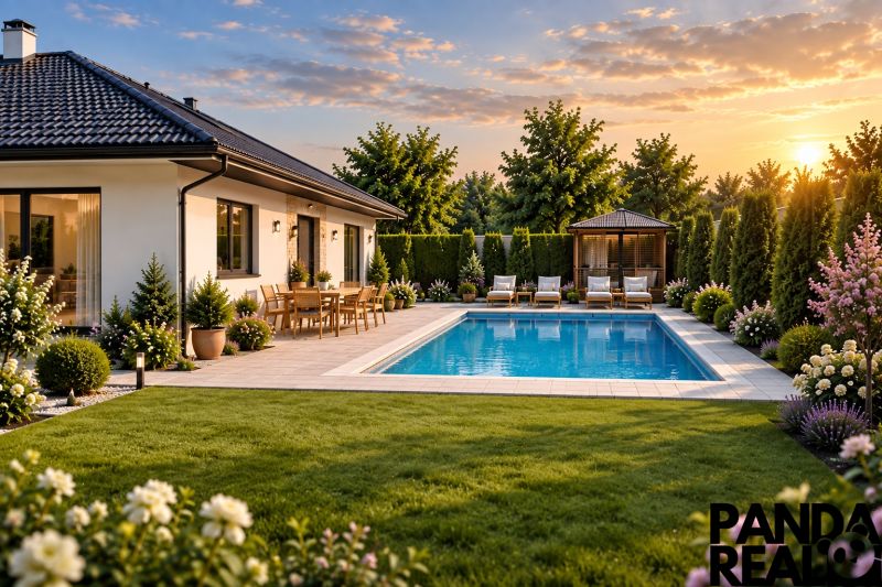 Elegant terrace with garden and pool in Čermany, ideal for residential plots.