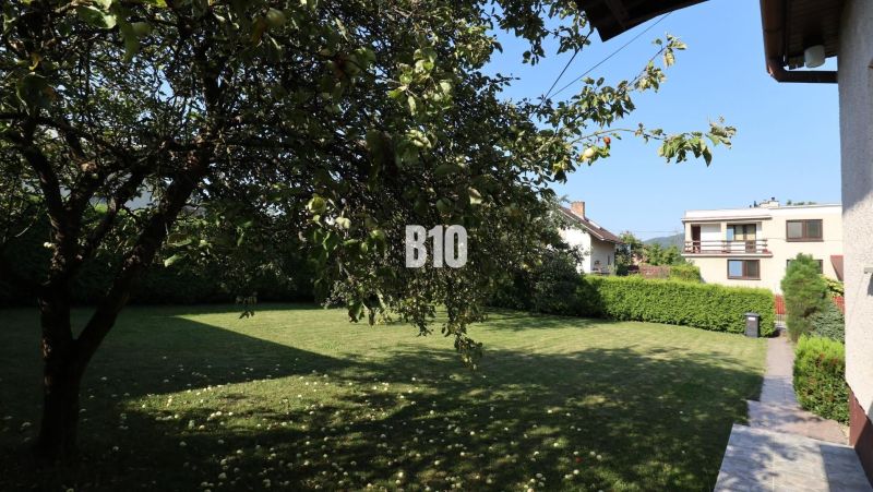 A family house in Žilina with a garden, a fruit tree, and a lawn.