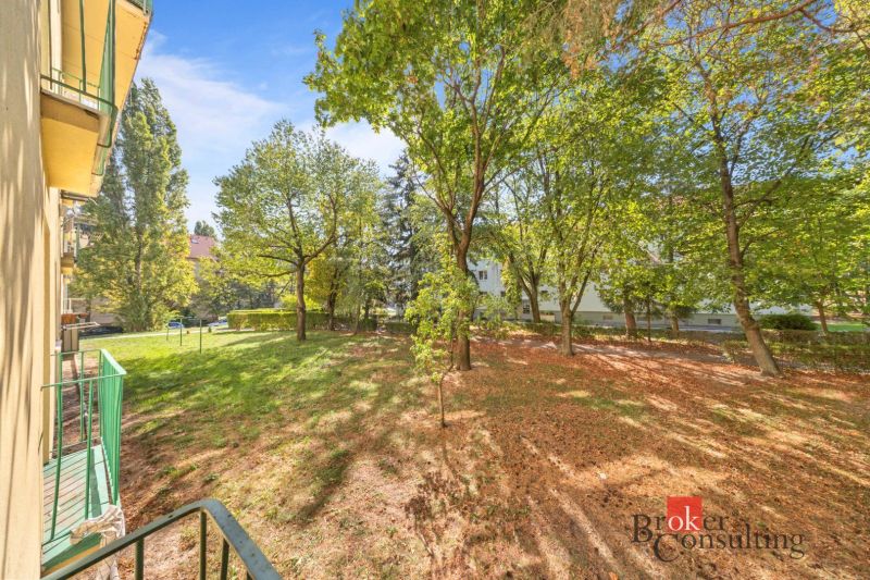 Greenery and trees around the 2-room apartment on Hubeného Street, Bratislava-Rača.
