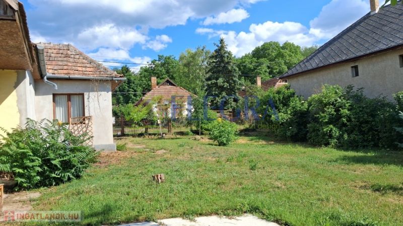 The garden of a family house in Abaújkér with a rural atmosphere and lush greenery.