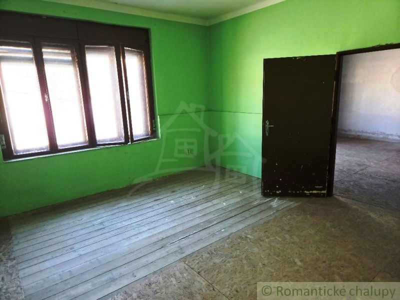 A room in commercial premises with green walls and a wooden decor floor.