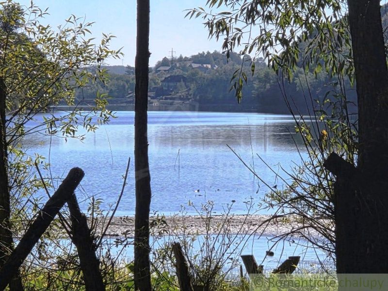 A view of the lake between the trees in the Gardens in Krupina.